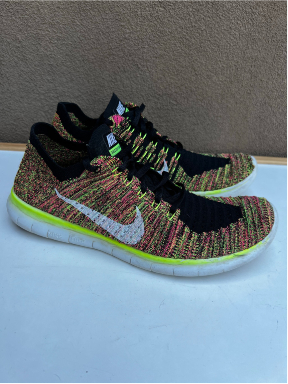 Nike Free RN Flyknit Shoes Womens 9.5 Yellow Multicolor Running Lace Up